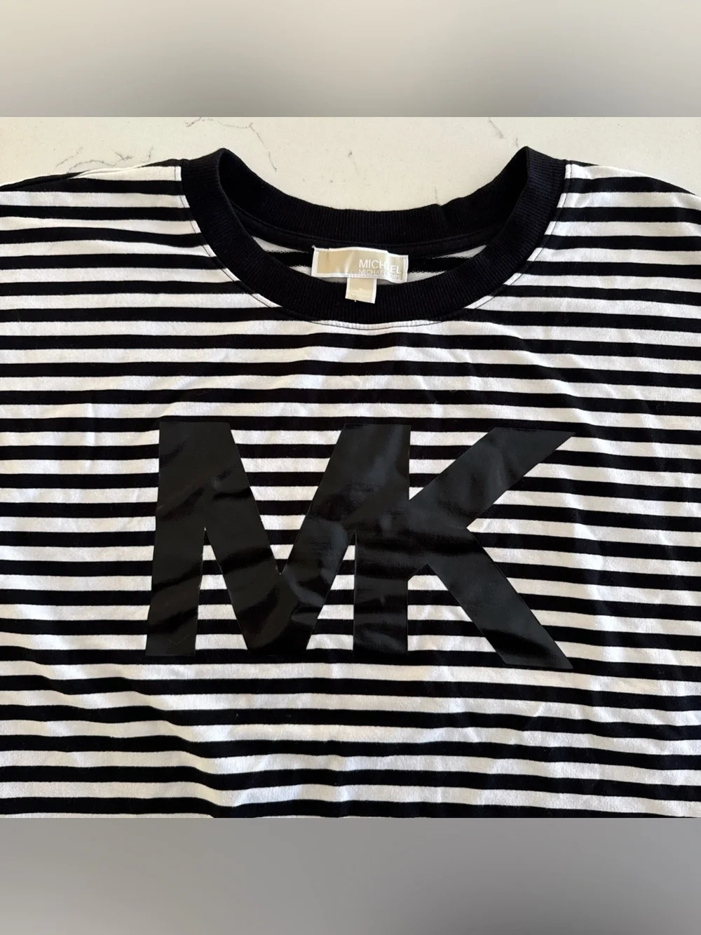 Michael Kors Boxy T-Shirt black with striped w MK logo short sleeve top